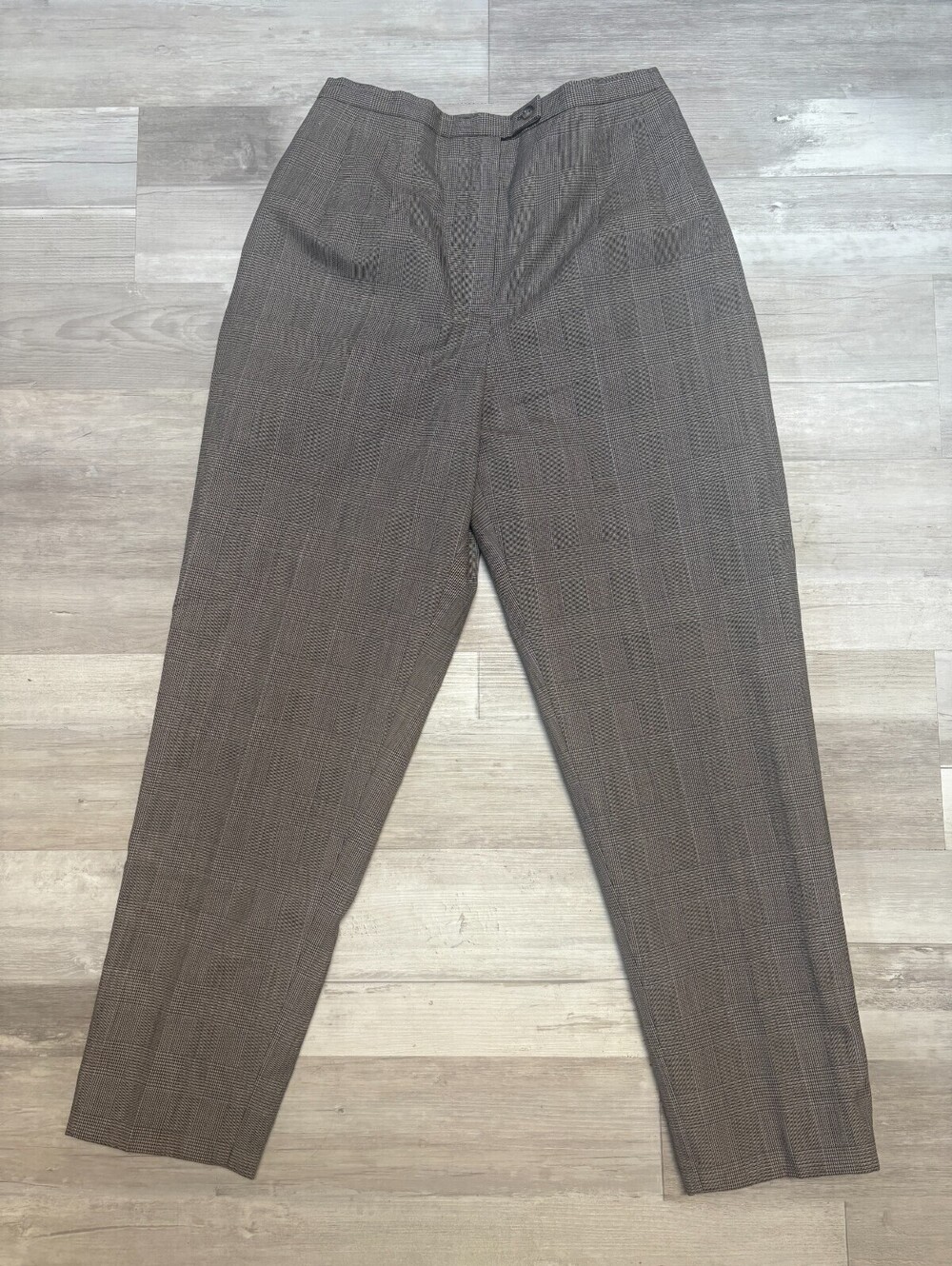 Harve Benard Women’s 10P Petite 100% Wool Plaid Dress Pants Trousers Brown